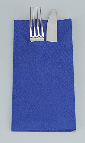 Pack of 75 Cutlery Napkins 40 x 40 cm Fabric-Like with Slot for Cutlery Disposable Services Folded Dark Blue Cutlery Pockets Dinner - Image 2