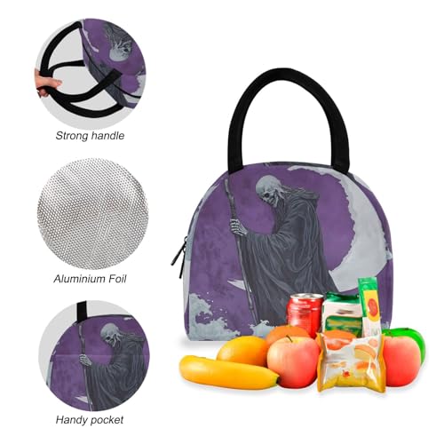 Backpack Lunch Box Set Large Capacity Travel Backpacks and Insulated Lunch Bag for Commute Hiking Picnic Grim Reaper Moon Print4