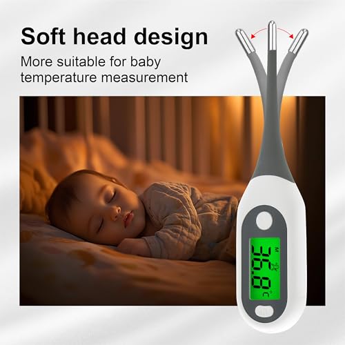 Image of 2 Pack Digital Thermometer for Adults Kids Babies,Measures in 16 Seconds with Flexible tip and Fever Alarm, Accurate Oral Rectal Underarm Thermometer with 3 Colors Back Light