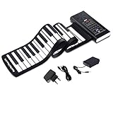 COSTWAY Piano Portable et Pliable 61Touches Clavier de Piano Électronique Silicone Souple Roll Up avec Pédale Haut-parleur Intégré,Fonction Bluetooth et Midi Out Jack et Port USB