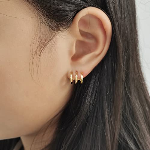 Image of Obidos 14K Gold Plated Illusion Stud Earrings for Women | Triple Huggie Hoop Earrings for One Hole| Trendy Simple Hypoallergenic Fashion Accessories Gold Jewelry Gifts for Womens