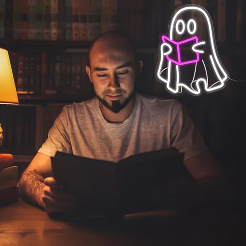 Image of Ghost Reading Book Neon Sign | LED Neon Light, Hanging Design, For Bedroom Home Library Reading Room, Kids Room Store Decor