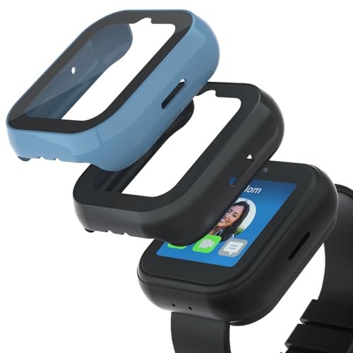 sylacor Compatible with Sync UP Kids Watch 2 Screen Protector 2Pack Hard PC and Tempered Glass Case Cover for T-Mobile SyncUP Watch Anti-Scratch and Touch Sensitive (Black+Blue)