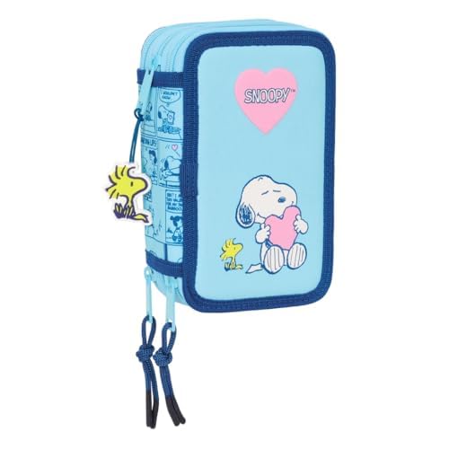 Snoopy Love - Estuche Escolar con 37 Útiles Incluidos, Estuche Infantil, Estuche Niño, Ideal para Niños de 5 a 14 Años, Cómodo y Versátil, Calidad y Resistencia, 12.5x5.5x19.5 cm