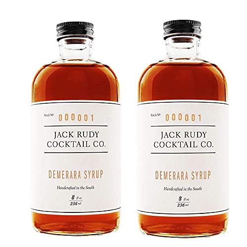 Jack Rudy Cocktail Demerara Syrup (8 ounce) | 2-Pack | Amber Demerara Sugar | Syrup for Cocktail Mixers, Coffee, and Desserts |