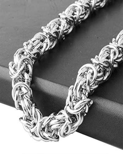 Muying Jewelry Stainless Steel Byzantine Link Chain Necklace For Men Italian Jewelry Style Handmade Silver Chains(10Mm,18In) #TOP3