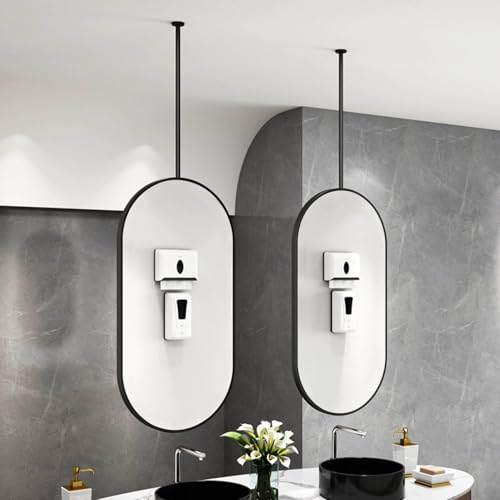 Hamankim Espejo Ovalado con Marco de Metal Negro, Espejo Decorativo de Pared para Entrada, Pasillo, baño, Dormitorio, Sala de Estar, guardarropa, Espejo Colgante de Techo.(40cmx60cm)