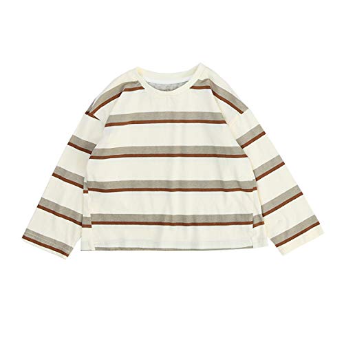 Mason Island Kids Little Boys Girls Cute Cotton Crewneck Long Sleeve T-Shirt Baby Toddler Brown Striped Tee Shirt?3-7year? 6T