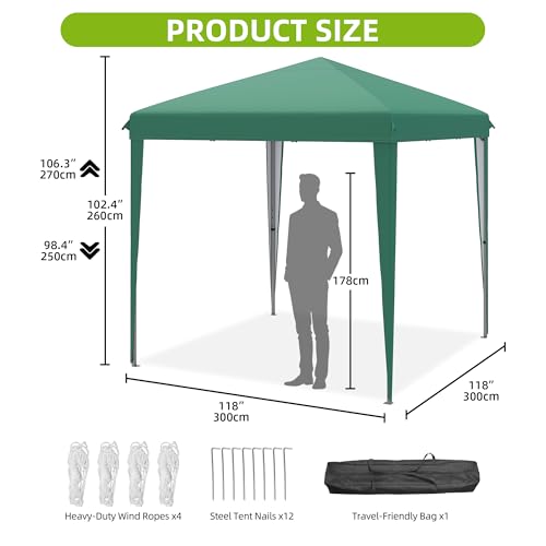 YITAHOME Pop Up Gazebo,3x3M Instant Heavy Duty Pop Up Tent with Storage Bag, Folding Outdoor Shelter for Outdoor Party Camping, Events (Green) - Image 2