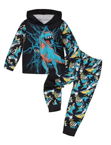 Image of Toddler Boy Fall and Winter Clothes Long Trousers + Hooded Sweatershirts Dinosaur Suit Two-piece Set