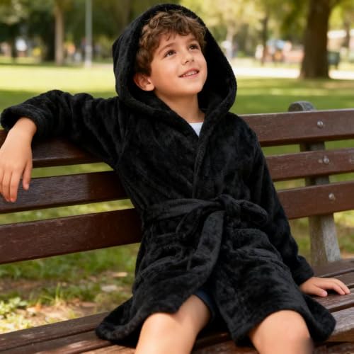 Image of Kids Bathrobe Hooded Plush Fleece Robe for Girls Boys