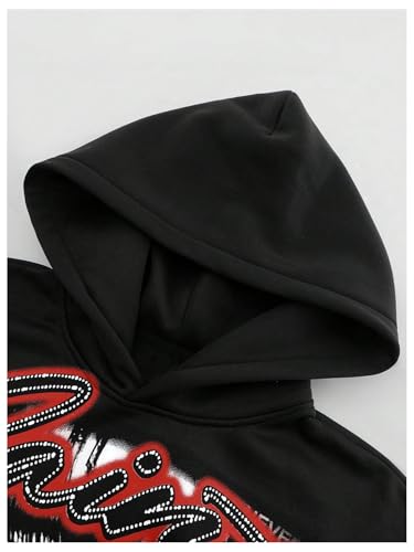 BEAUDRM Men's Eye Print Graphic Hooded Sweatshirts Hip Hop Hooded Sweatshirts Pullover Streetwear Black Medium