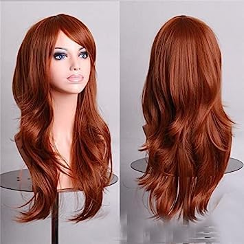 70 cm/28 inches Charming Long Wavy Full HairWig Anime Cosplay Halloween Costume Party Heat Resistant Synthetic Wigs for Women Girls (Brown)