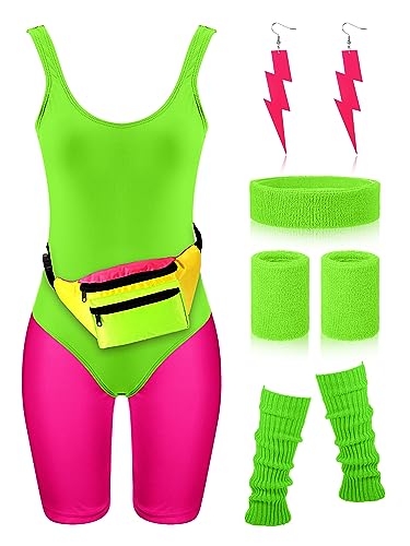 Costume entraînement années 80 femme - Ensemble accessoires avec leggings et jambières