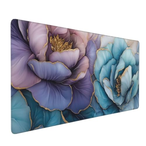 Tappetino per Mouse Gaming 900x500x3mm XXL Grande Fiori blu Tappetini Tastiera Scrivania con Base in Gomma Antiscivolo Mat con Bordi Cuciti per Computer PC Laptop J-3805