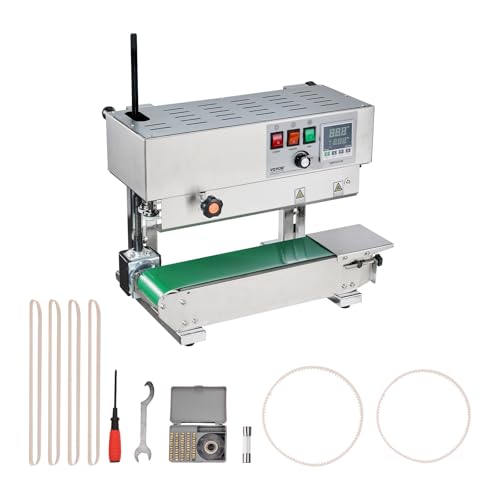 VEVOR Kontinuierliche Versiegelungsmaschine, 6-12 mm Siegelbreite, vertikale Siegelmaschine mit digitaler Temperaturregelung, Beutelsiegelgerät aus Edelstahl für 0,02-0,8 mm starke Plastikbeutelfolien