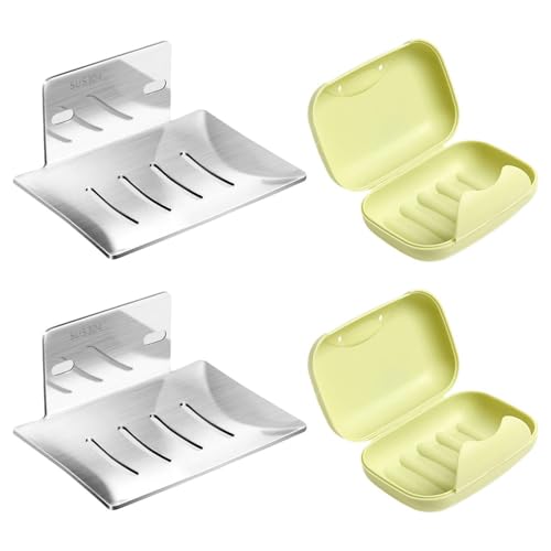 YSJCHEBS Jaboneras De Pared De 2 Piezas, Jaboneras Portátiles De 2 Piezas, Jaboneras De Drenaje, Jaboneras Sin Perforaciones, Estantes De Almacenamiento Colgantes para Baño Y Cocina