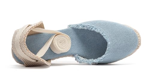 Image of Womens Espadrille Wedge Sandals Closed Toe Platform Lace Up Ankle Strap Slingback Summer Dress Shoes