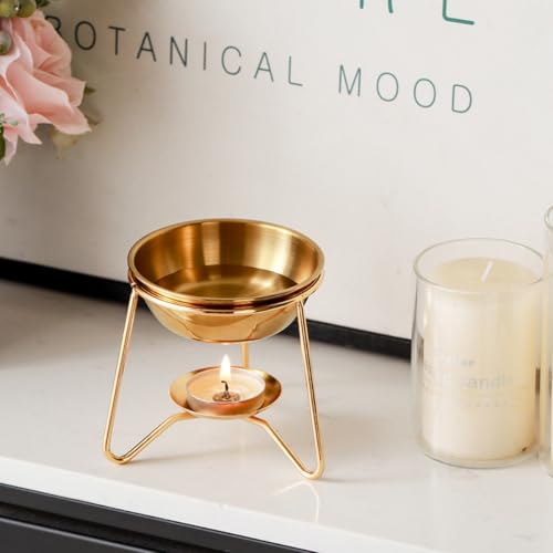 Calentador metálico para cera con soporte trípode dorado miniatura 3