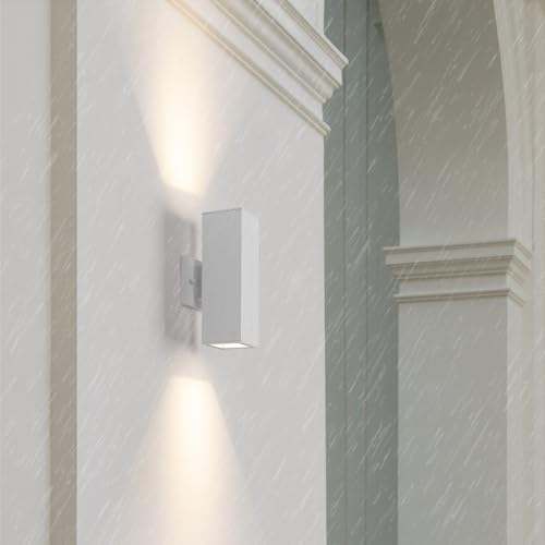 Image of mirrea 12 inch Modern Outdoor Porch Light in 2 Lights, Matte White, 2 Pack