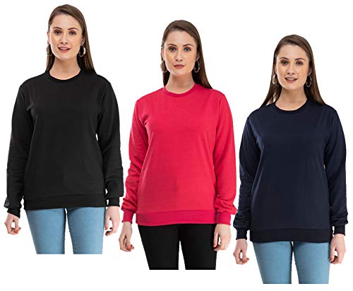 Image of IndiWeaves Women Fleece Warm Sweatshirt for Winters (XXXL,Nevy Blue,Magenta,Black) Pack of 3