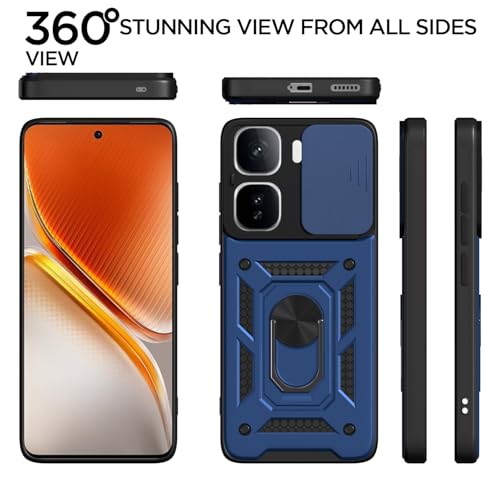 Image of Pikkme Back Cover for iQOO Neo 10 Pro 5G | D10 Tough Armor | 360 Protection Case | Sliding Camera Shield Cover & Ring Holder Stand Bumper Case (Blue)