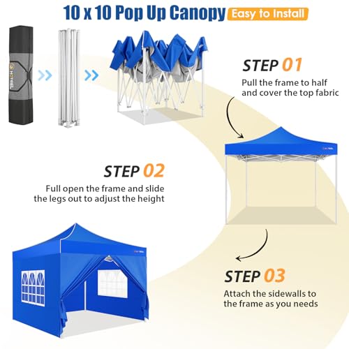 Image of Hoteel 10x10 Heavy Duty Pop Up Canopy Tent with 4 Sidewalls, Blue