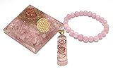Sawcart Rose Quartz Orgone Pyramid Set with Flower of Life – Reiki Crystal Energy Generator – Includes Stone Bracelet & Pendant for Yoga Meditation & Spiritual Home Decor