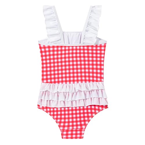 Image of LIZENS Girls One Piece Swimwear Checker Print Ruffles Bathing Suit for Kids Size 2-12