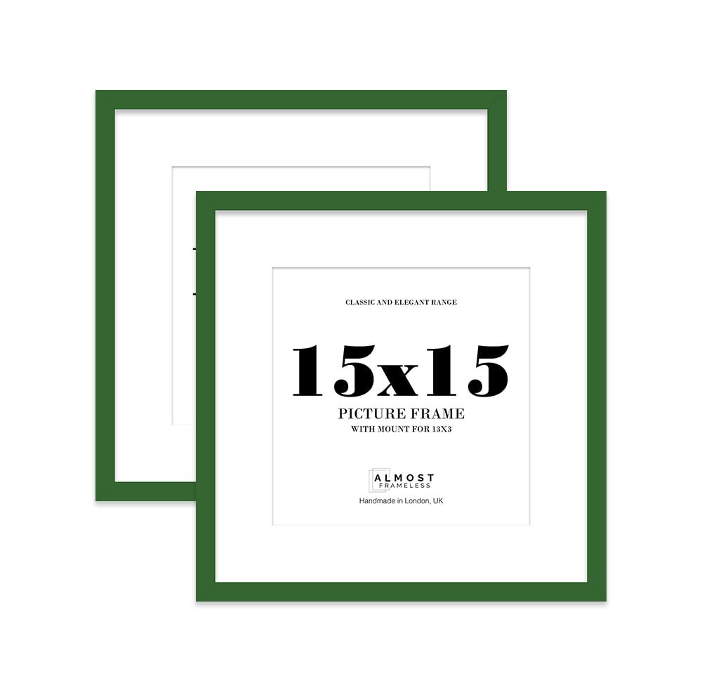 15x15 Green Picture Frame with Mount for 13x13 Photos, Prints - Modern Square Wall Frame, Set of 2