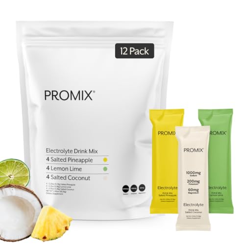 Image of ProMix Nutrition Electrolytes Powder Hydration Packets - Himalayan Pink Salt, Magnesium, Potassium, Vitamin C - Tropical Variety Pack, Lightly Sweetened - 12 Servings (Pack of 12)