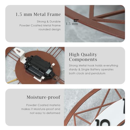 Image of Metal Pendulum Wall Clock for Living Room Stylish | Fancy Large Wall Clocks for Office, Bedroom & Drawing Room | Luxury Wall Watch for Home Decoration (Copper 40Cm)