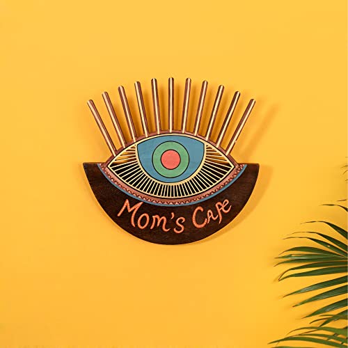 Image of AAKRITI ART CREATIONS Handcrafted Mom's Cafe Totem for Kitchen, Floral Art Wooden Wall Hanging Panel Set of 1, Multicolor Wall Decor Panel | Matte Finish Wooden | Home Decor for Kitchen, Dining Area
