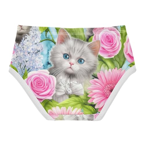Toddler Girls Underwear 2t Cotton Little Girl Panties Fun Print Briefs Kids Undies Adorable Kittens Flowers2