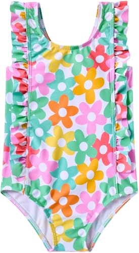 Image of RAISEVERN Baby Girls Swimsuit Ruffles Bathing Suits Cute Beach Sport Swimming Backless Summer One Piece Swimwear 2-7 Years