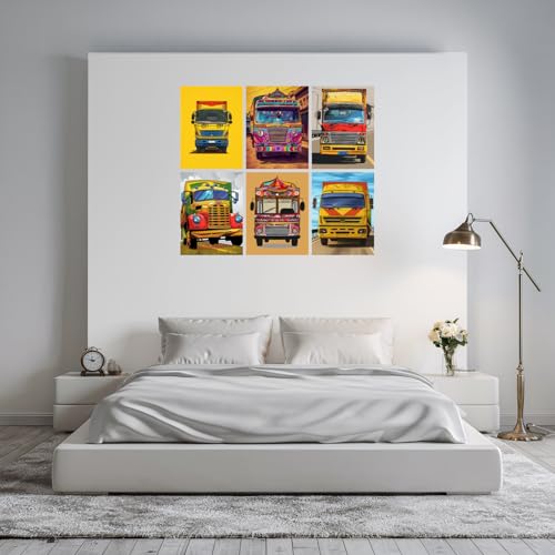 Image of SiddArtify Vibrant Truck Art Print Set - Colorful Truck Illustrations - 300GSM Board - 12x18 Inch - Pack of 6 Wall Room Decoration art Poster Prints