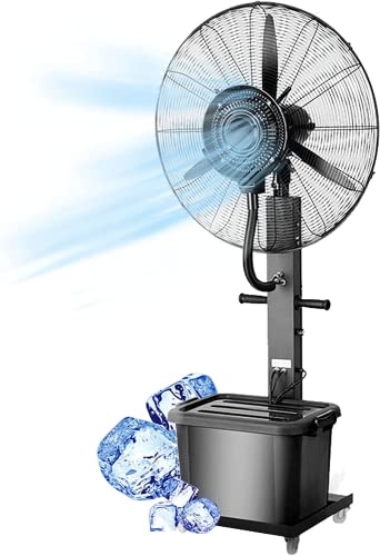 IYUESQ Ventilador de Pedestal con nebulización de Altura Ajustable para Exteriores, Ventilador de Piso de pie con oscilación de 90°, 3 velocidades, Tanque de 43 L, Ventilador de refrigera