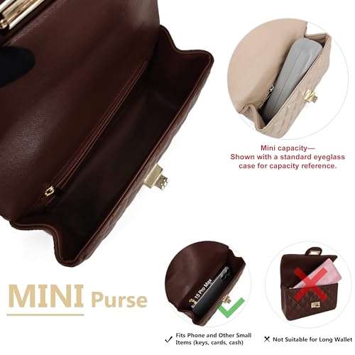 Image of M-ioi-M Small Quilted Crossbody Bag for Women, Genuine Leather Mini Shoulder Flap Purse with Gold Chain Strap & Top Handle