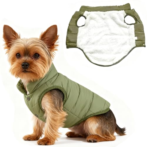 Asmea Abrigo Perro Chaqueta de Perro Cálida de Forro Polar Impermeable Abrigo Perros Pequeño Invierno Ropa Perros Abrigos Navideña para Mascotas en Clima Frío Verde S