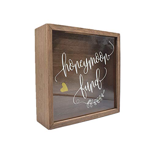 Xhigh Honeymoon Fund Wood Box Wedding Box Chest Couple Gift Wedding Gift Card Word 11'' x 11'' x 3.5'' Money Frame one piece