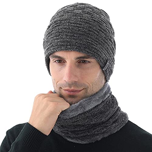Conjunto touca e cachecol gorro masculino de flanela, chapéu masculino de malha para inverno, cachec