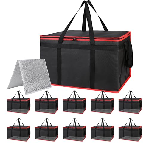 Bodaon 10 Pack Insulated Food Delivery Bags with Hard Bottom, XXXL Cooler