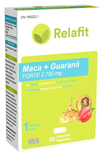 Maca + Guaraná Forte 2.750 mg – 30 Cápsulas Vegetales | Relafit - Laboratorios MS | Suministro para 1 mes | Fuente natural de nutrientes con función vigorizante