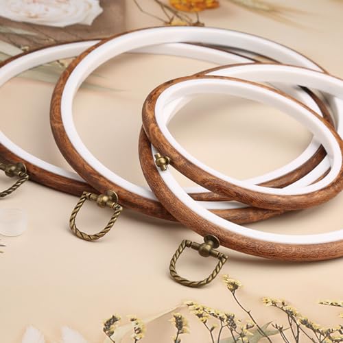 Joyangy 5 Pcs 6 Inch Embroidery Hoops, Round Imitated Wood Cross Stitch Hoop Rings for Art Craft Sewing, Circle Display Frame Kits for Embroidery Handy DIY Ornaments Decoration