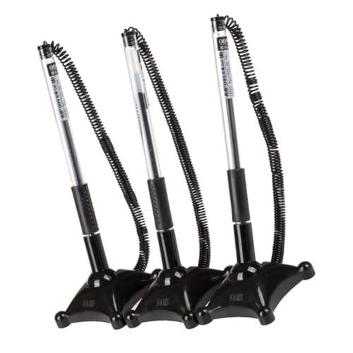 EXQUIMEUBLE 3個 ビジネス用デスクトップサインペン 安定したスタンド付き 黒インク 耐圧プラスチック製 卓上固定可能 オフィス 行 証券向け