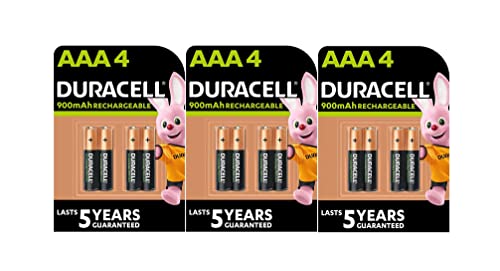 12 pilas recargables Duracell AAA de 900 mAh (3 blísters de 4 baterías) y 12 pilas recargables
