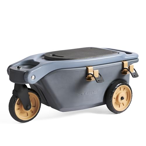 Image of Step2 EverTough Garden Hopper Rolling Gardening Cart with Seat, Heavy-Duty Wheels, Tool Storage, Durable Resin Yard Wagon, Easy to Clean, 300 lb Capacity