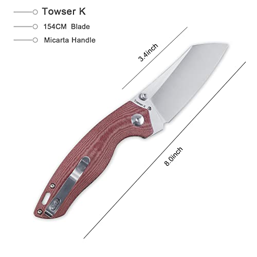 Kizer Towser K Micarta Knife, 154Cm Steel Sheepsfoot Blade With Thumb-Stub, Daily Knife With Deep Carry Pocket Clip, V4593C2 #TOP1