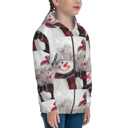 Christmas Snowman With Hat Kids Pullover Hoodies Boys Zip Up Sweatshirts Girls Athletic Clothes with Pocket4