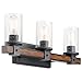KICHLER 37418 3 Barrington Distressed Black and Wood Bathroom Vanity Light